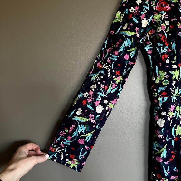 SALONI Florence Playsuit Size 6 Navy Blue Floral Embroidered Silk Long Sleeve - Picture 8 of 16